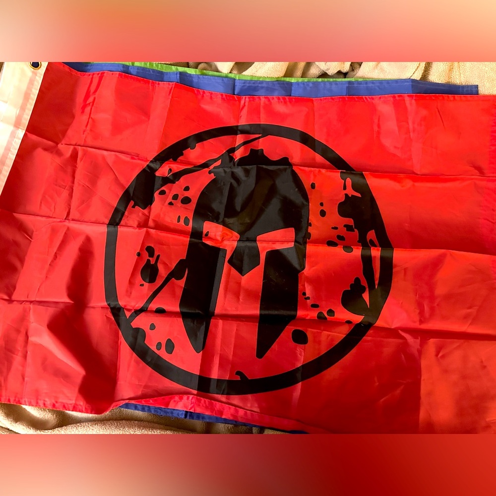 Bundle of Spartan Race Flags, Bracelets and Drawstring Bag